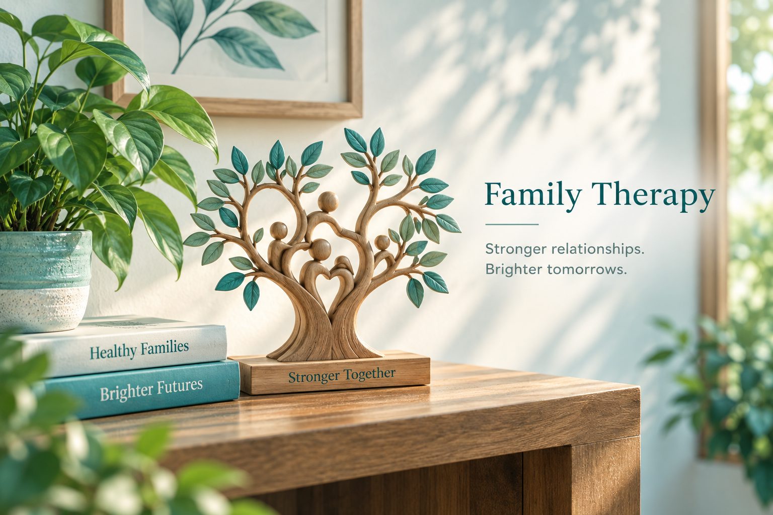A family tree ornament on a table, symbolising stronger family connections